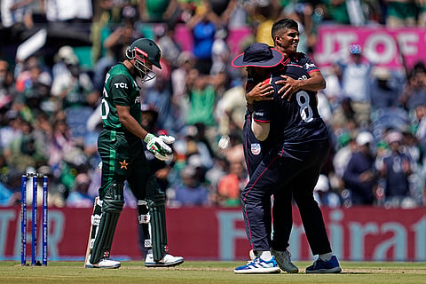 Noshtush Kenjige celebrates Pakistan's Azam Khan wicket